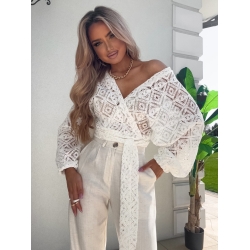 Kimono AŻUROWE romby – ecru ONESIZE